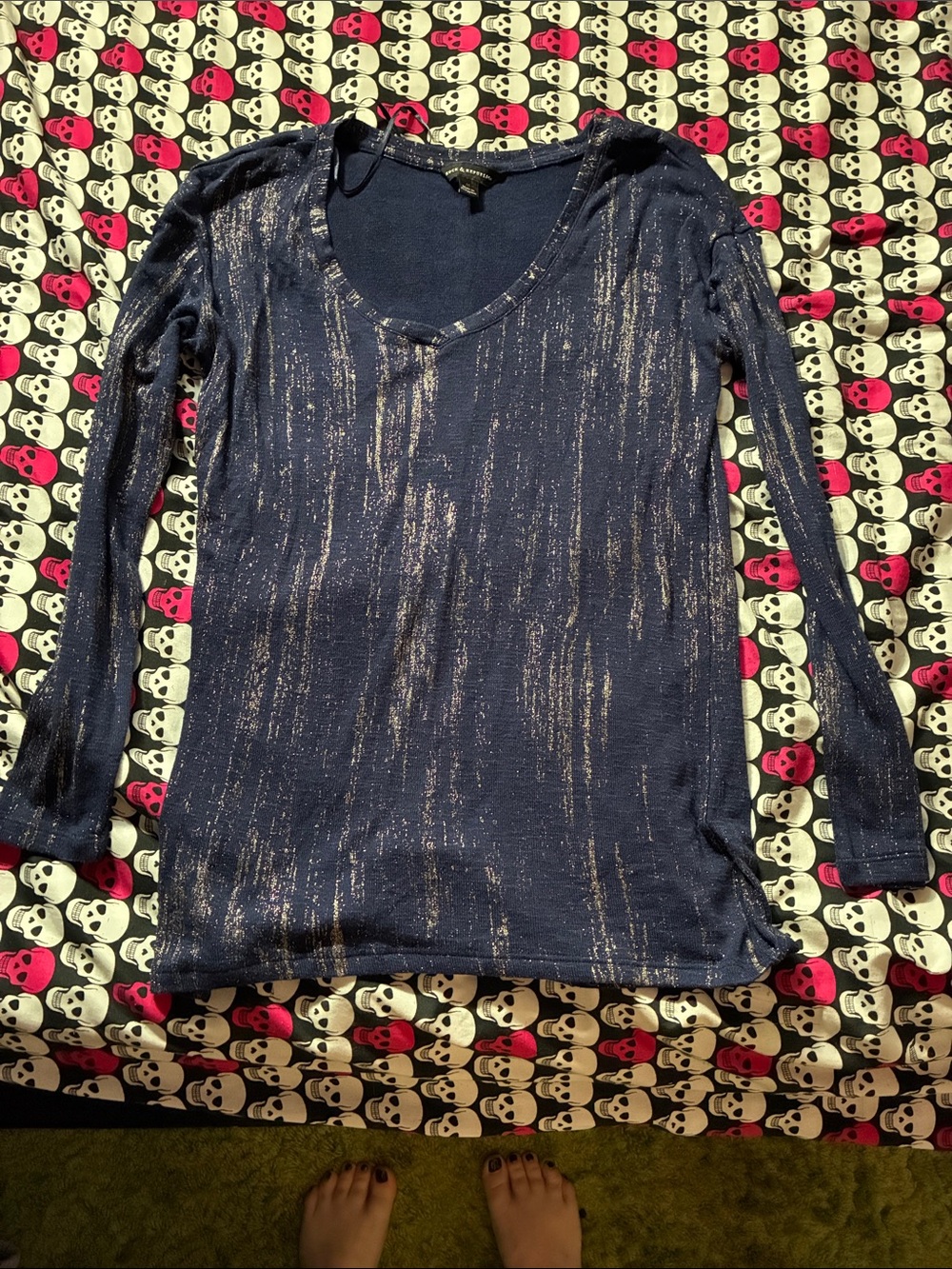 Navy and silver knit top